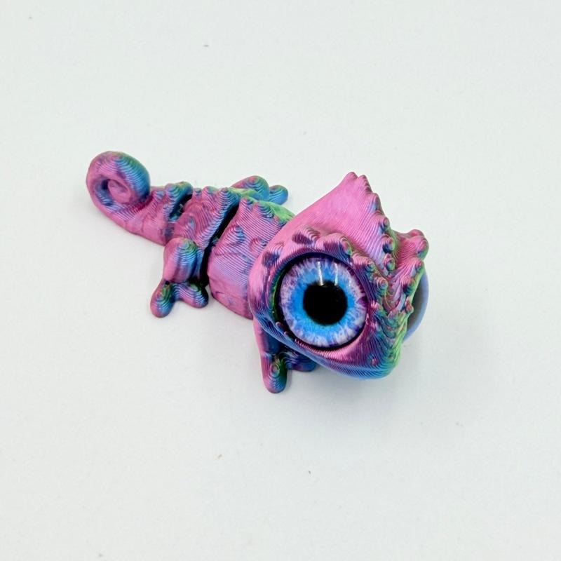 3D Printed Mini Chameleon Figures Movable Joint Big Eyes Lizard Model Fidget Toy Home Decor Desktop Ornament Gift Collection