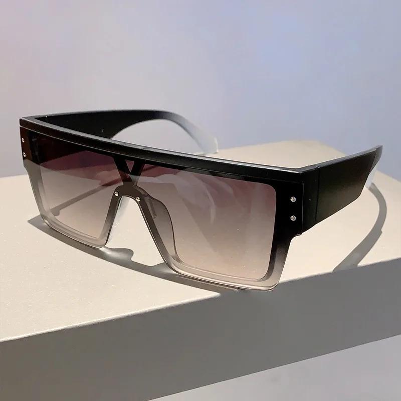 New Big Frame Square Flat Top Sunglasses Women For Men Luxury Brand Designer Rivet Sun Glasses Vintage Punk One Piece Eyeglasses