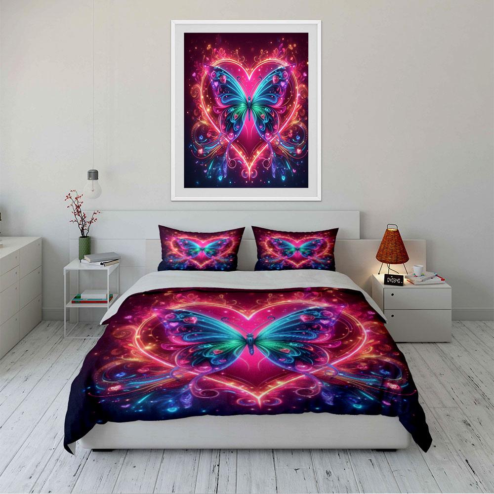 Colorful Butterfly Heart Design Bedding Duvet Cover Set Duvet Cover Pillowcases (1 * Duvet Cover 2 * Pillowcases, Without Duvet Insert)