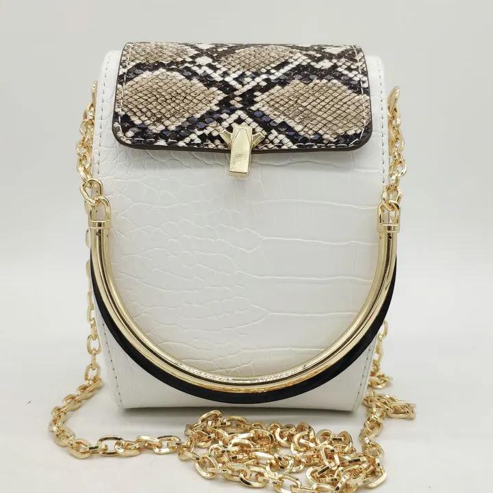 

Boutique De FGG Faux PU Leather Snake-Skin Women Fashion Chain Shoulder Bags Top-Hanle Totes Handbags Crossbody Purses