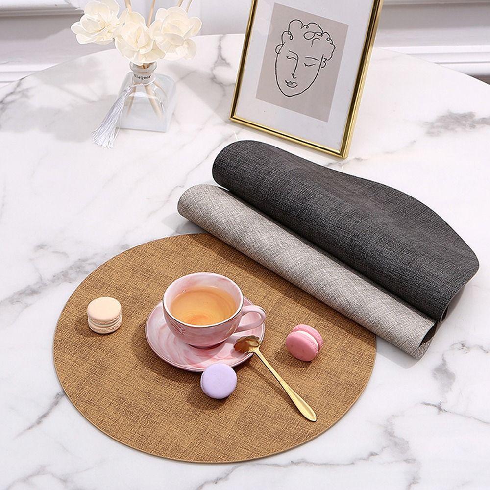 

PU Leather Dining Table Place Mats Round Coaster Creative Placemats Hotel абрикосовий
