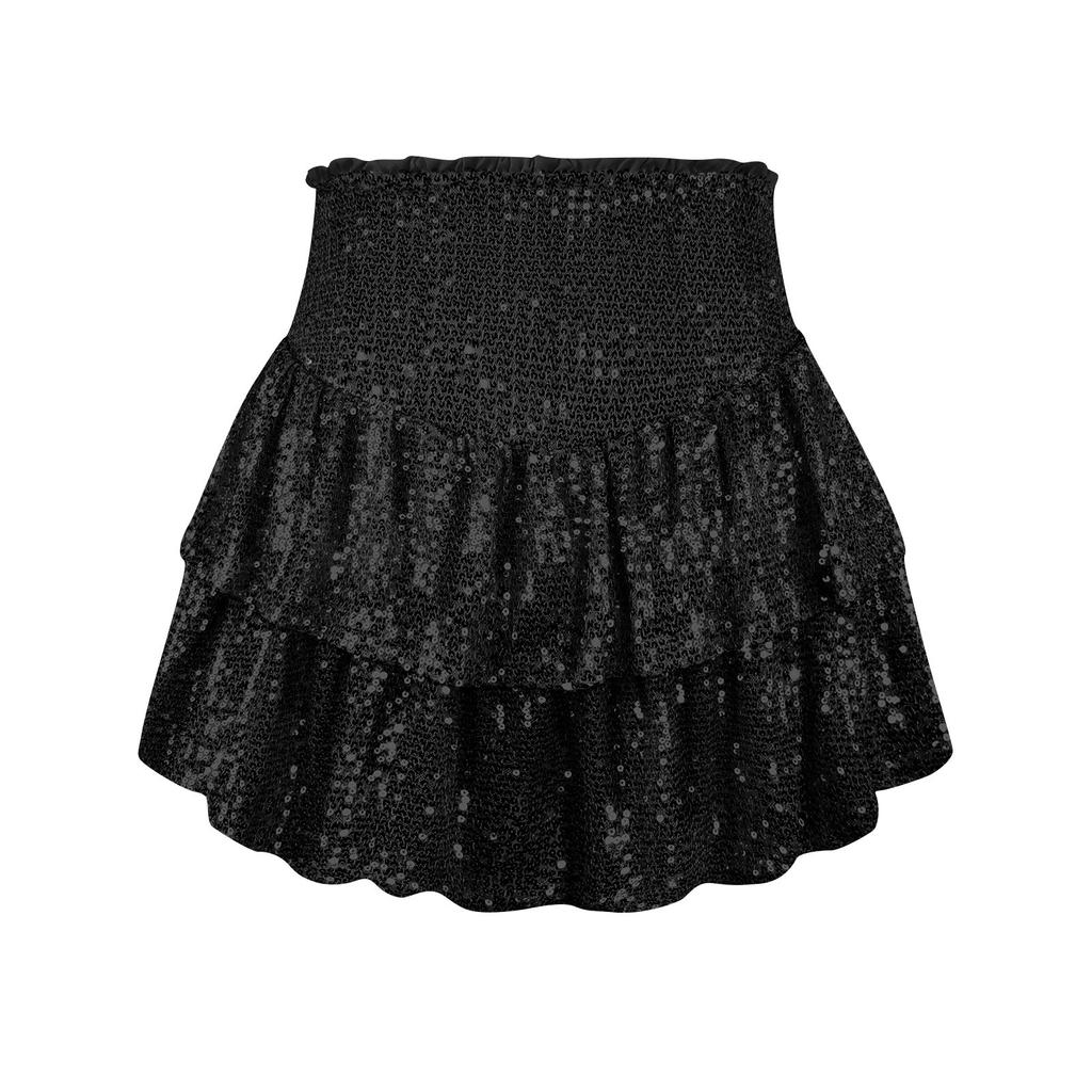 Fustă Midi Plisată Monocromă de Modă pentru Femei cu Paiete Fustă Scurtă Sexy