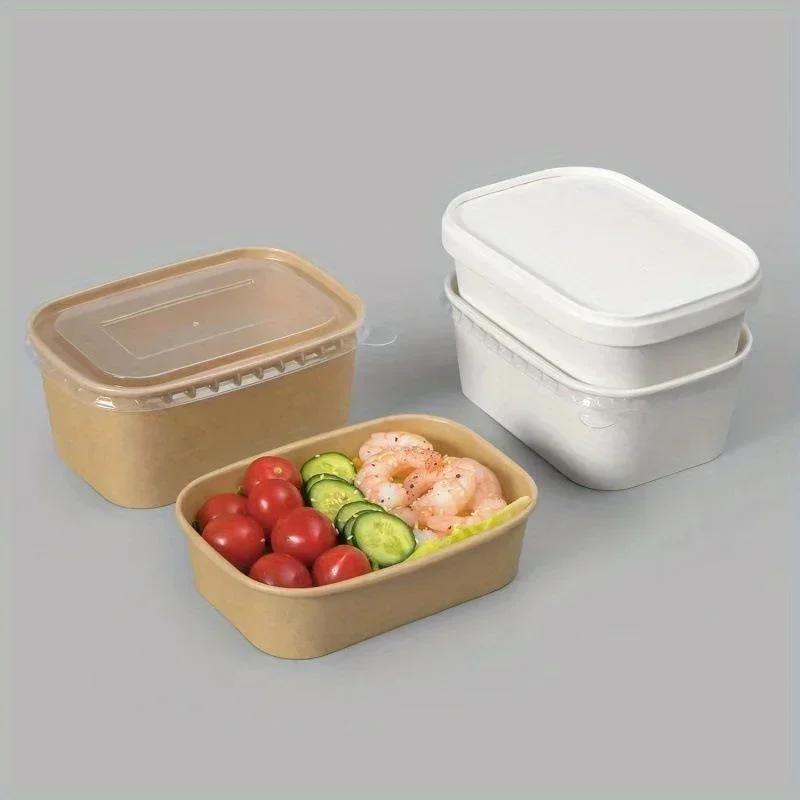 10 Pcs Rectangular Kraft  Paper Box, Disposable Paper Lunch , Takeout , Packaging Box, Bento Bowl for Going Out