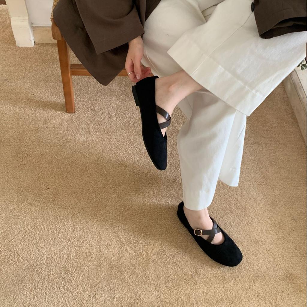 2025 new autumn round head casual cross belt ballet platform Boken fashion women's shoes