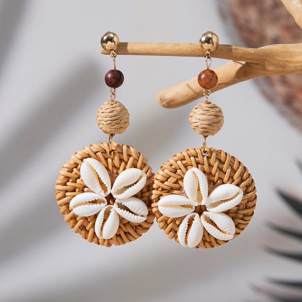 Accessories rattan shells holiday style unique beautiful earrings niche ethnic style earrings earrings