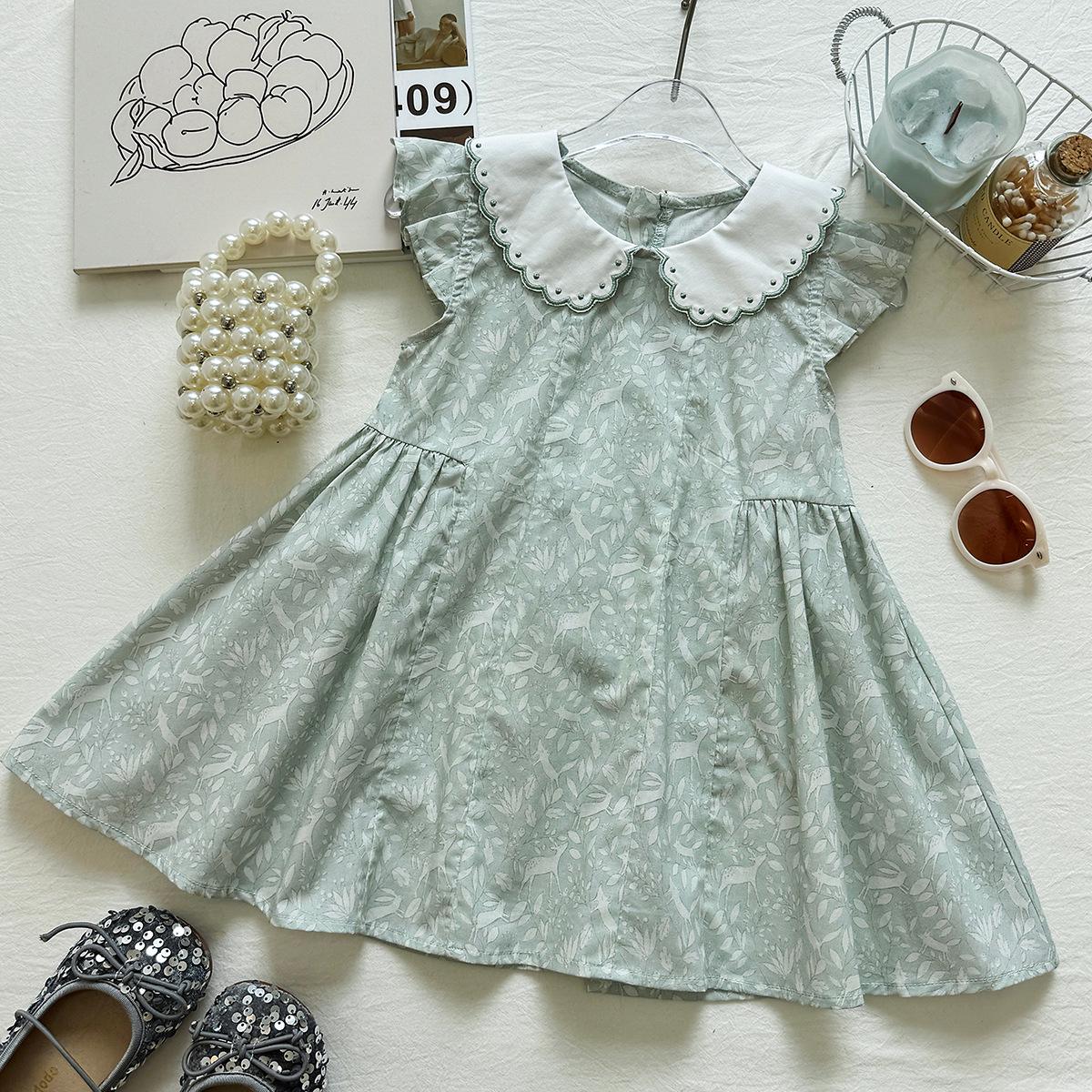 Little Girl s Deer Print Flutter Sleeve Cotton Princess Dress - Summer 2026 Collection 140cm