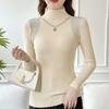 Women's Half Turtleneck Sweater Rhinestone Hollow Knit Pullover Sweater Autumn and Winter Solid Color Slim Fit Sweater Top