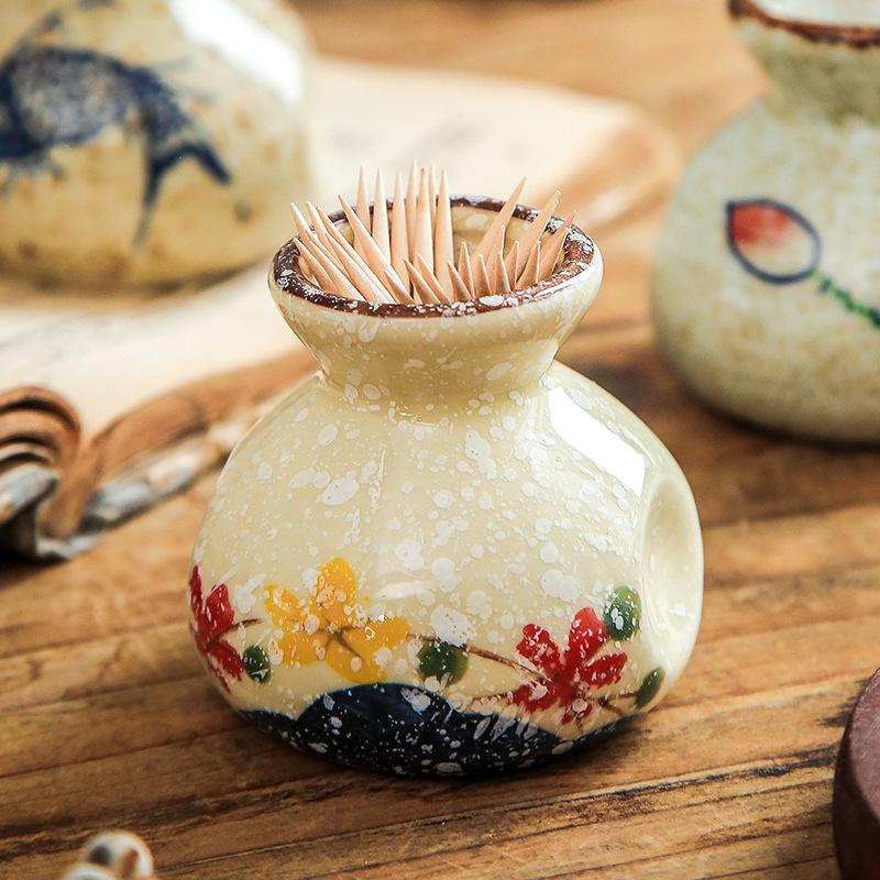 Japanese Style Ceramic Toothpick Holder Mini Retro Cotton Swab Storage Jar Simple Decorative Small Vase Toothpick Dispenser Box