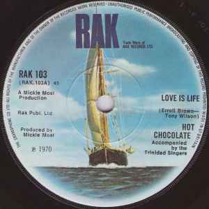 

7inch Record HOT CHOCOLATE Love Is Life RAK103 RAK 1970 UK Reggae Ska Dub Used