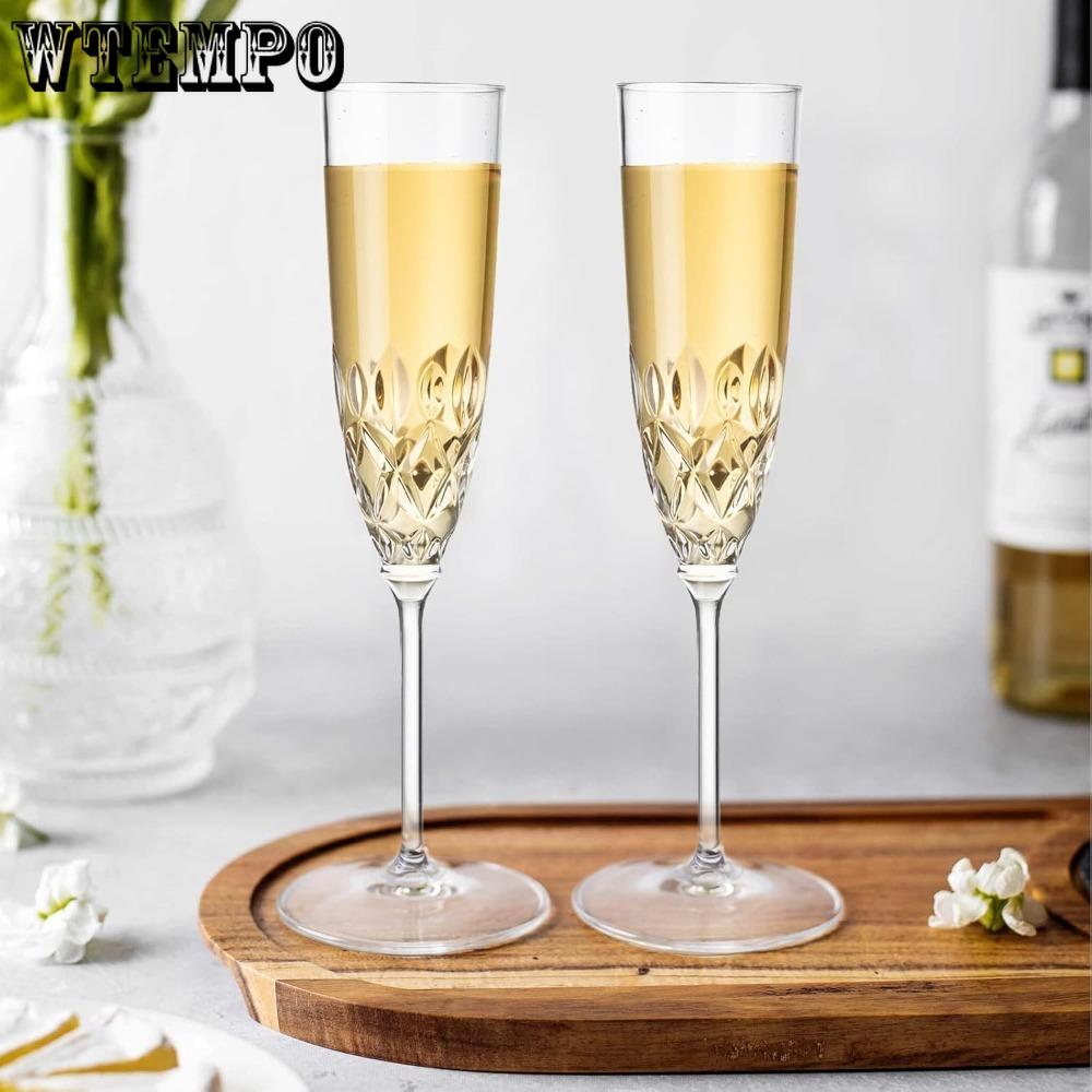 8pcs Plastic Champagne Flutes Shatterproof Reusable Fancy Crystal Clear Champagne Glasses 4 Oz Acrylic Unbreakable Wine Glasses Bar Goblets