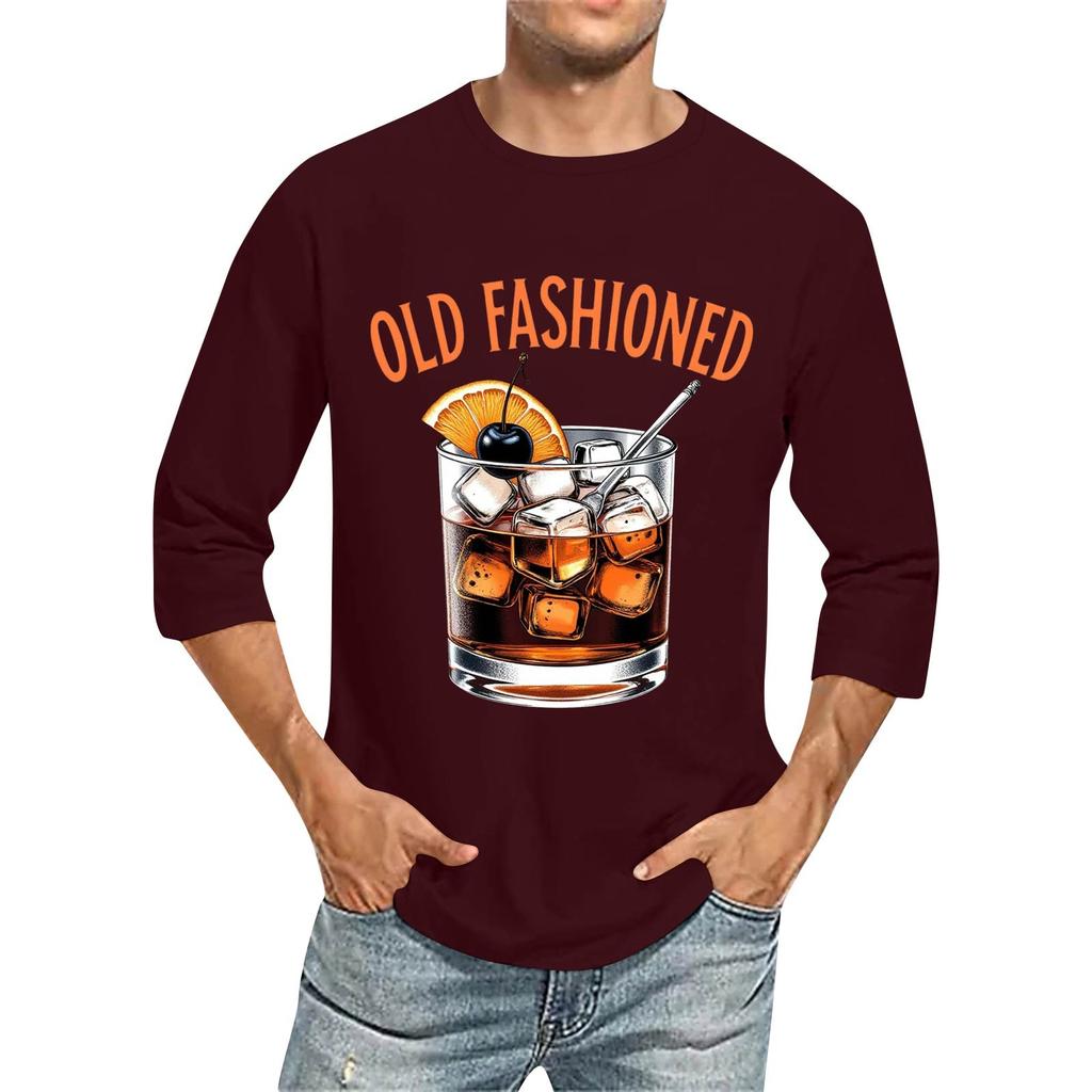 Men's Fashion Casual Seven-Point Sleeve Print Round Neck Top