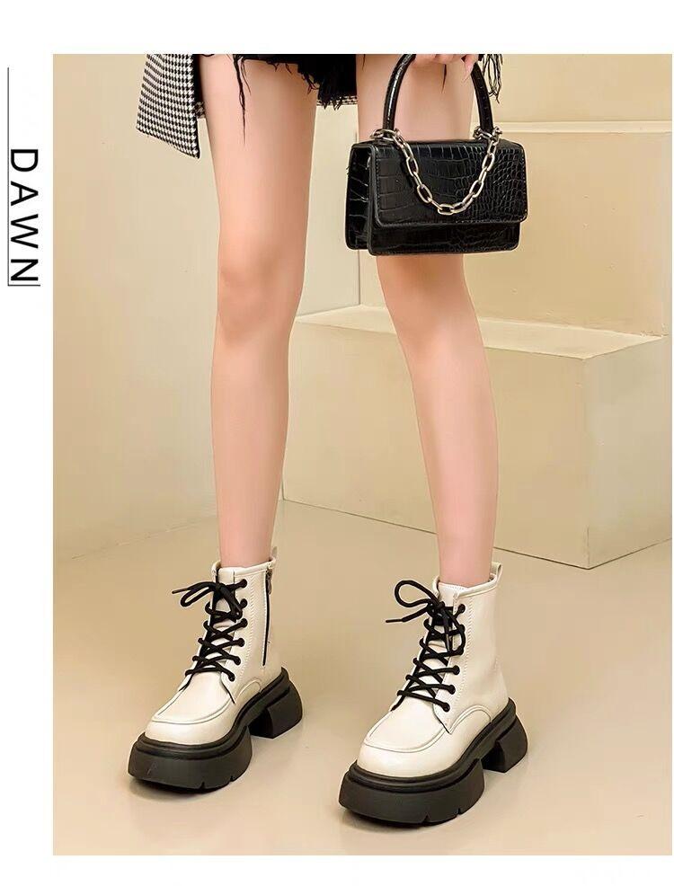 

Platform Martin boots 2025 women s new British style new wear with skirt retro thick heel French early autumn short boots 35