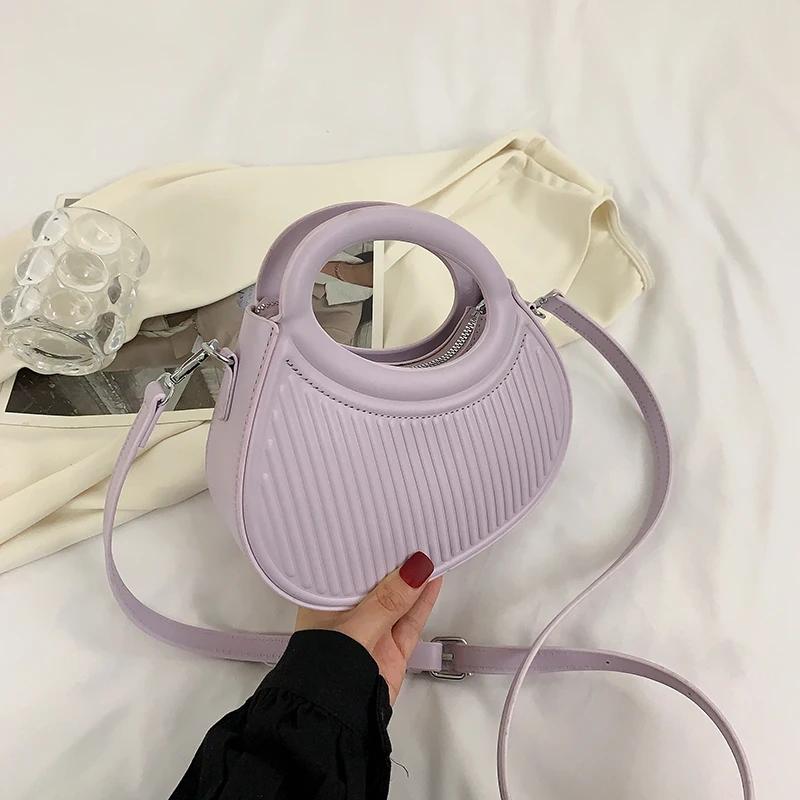 Half Moon Small Shoulder Bag For Women  Spring New Green Purple Handbags Pleated Design Pu Leather Crossbody Round Hand Bag