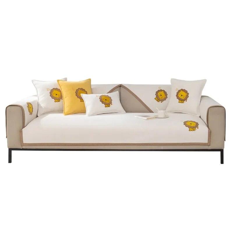 Luxury Jacquard L Shape Sofa Cushion Cover Non Slip Lion Print Slipcover for Chaise Corner Furniture