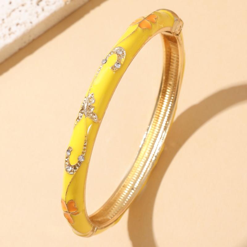 Enamel Cuff Bangles Gold Plated Rhinestone Inlaid Floral Design For Daily Wear Parties Weddings Gifts For Women