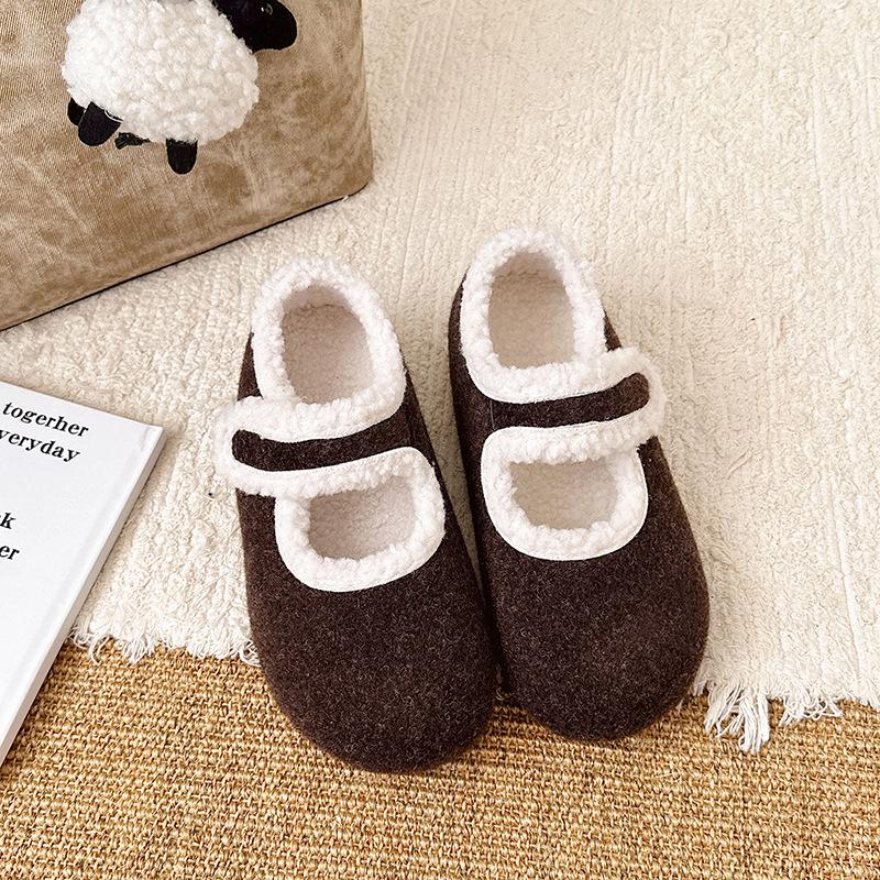 Comfortable Women's Furry Mary Jane Shoes for Autumn/Winter - Versatile, Solid Color, Cotton-Enhanced, Ideal for Home, Outdoor, and Commuting.