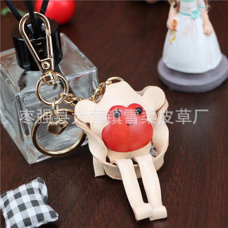 First Layer Cowhide Little Monkey Pendant Car Keychain Leather Rope Bag Pendant Accessories Zodiac Gifts