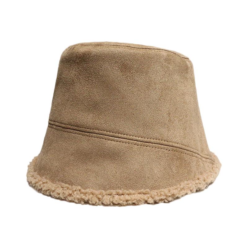 Hat Women's Autumn and Winter Ins Suede Fisherman's Hat Korean Style Versatile Lamb Fur Thermal Basin Hat Men