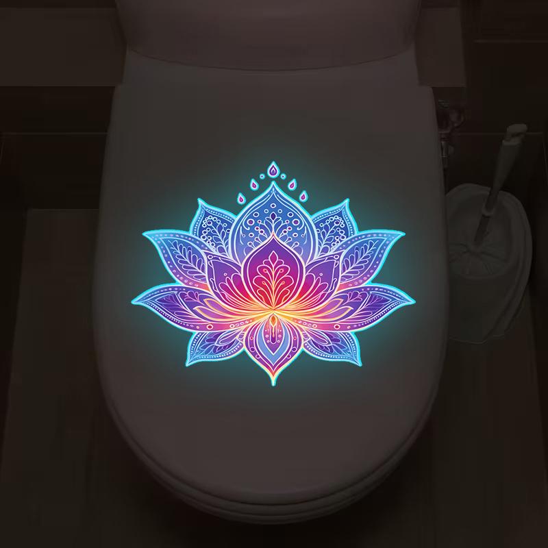 Glow-In-The-Dark Lotus Toilet Sticker Pvc Self-Adhesive Removable Wall Decal Luminous Car, Bedroom, Living Room Sticker