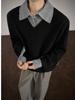 Men's Winter Faux Two-Piece Sweater: Thick, Warm, Trendy Long Sleeve Polo Collar Knitwear