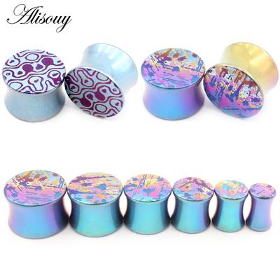 Alisouy 1PC Skull G23 Titanium Colorful Ear Flesh Tunnel Plugs Expander Stretcher Double Flared Gauge Earrings Piercing Jewelry