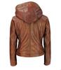 Leather Handmade Stylish Brown Halloween Women Jacket Hoodie Genuine Lambskin