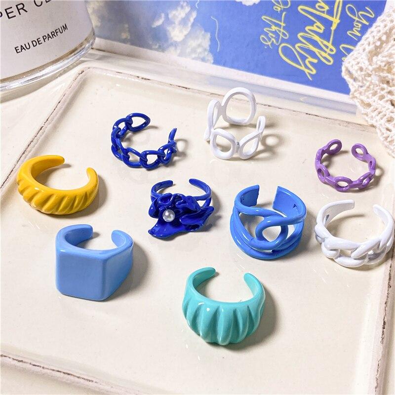 17KM Mode Geometrische Bunte Tropfen öl Ringe Set Für Frauen Mädchen Candy Farbe Metall Hand Bemalt Ringe Geschenke Schmuck