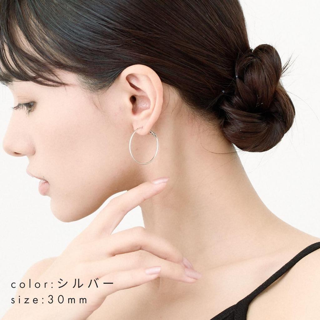 HRYS in Japan 18K Round Wire Hoop Earrings 3487 [HILLYS] [Made Post] (50mm Silver)