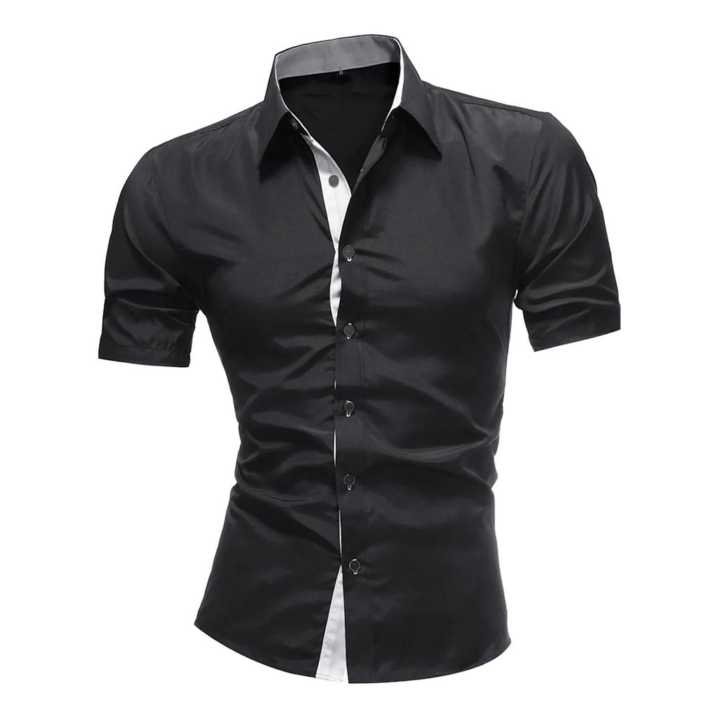Summer Men's Lapel Button Up Short Sleeved Shirt Daily Casual Top