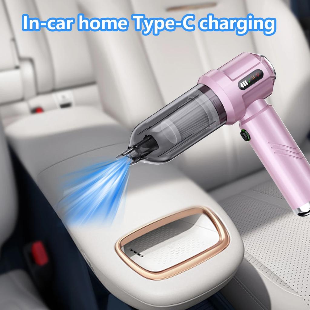 Rosa Tragbarer Auto-Staubsauger Hohe Leistung Für Heim- und Autogebrauch mit LCD-Display Handstaubsauger Doppelfunktion Aufpumpen Staubentfernungswerkzeug