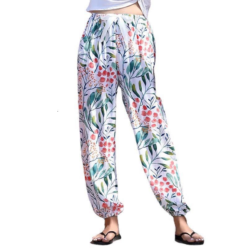 Women's Summmer Pants Drawstring Elastic Waist Beach Bloomers Pajama Pants Capri Pants