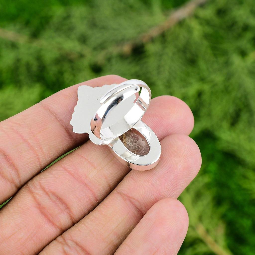 Oval Golden Rutile Stone 925 Silver Unique Bezel Anniversary Promise Mother Ring