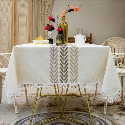 Tablecloth Waterproof Embroidered Leaf Tablecloth With Fringe Kitchen Dining Party Holiday Wrinkle Free Table Cover