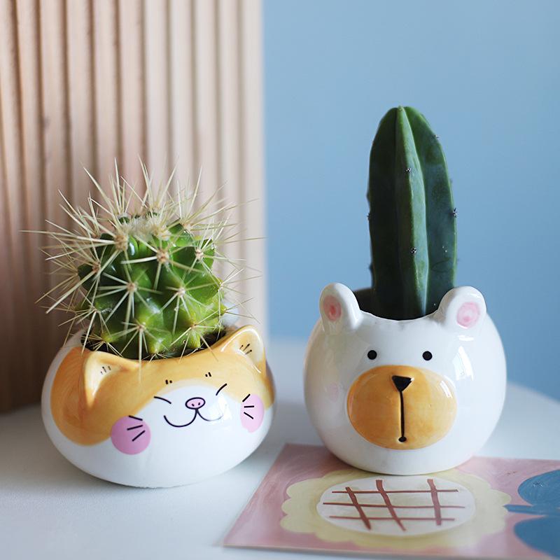Ceramic Animal Potted Creative Cute Animal Succulent Plant Small Flower Pot Cute Desktop Art Ornaments Giraffe Panda Flower Vase