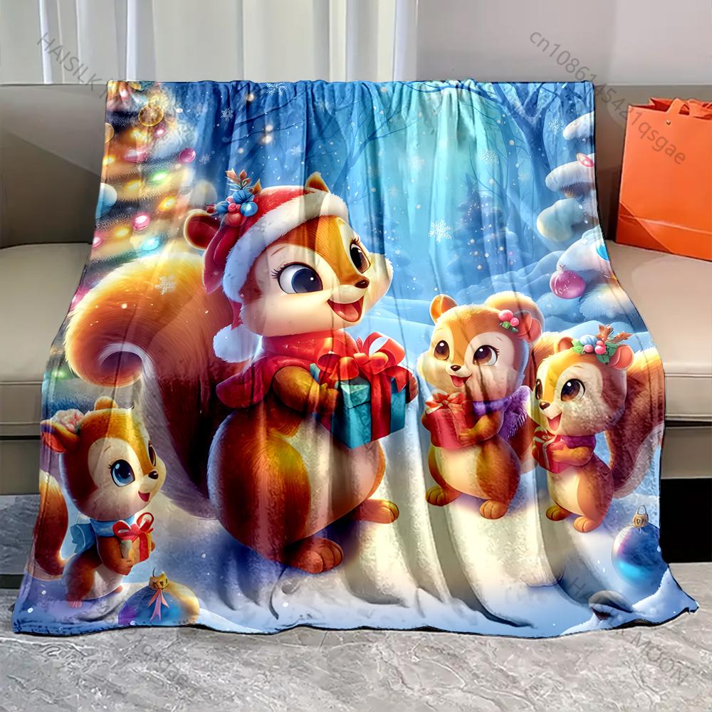 

Festive Squirrels with Christmas Presents Pattern Blanket Flannel Material Soft Warm for All Seasons for Home Outdoor Camping 75x90cm