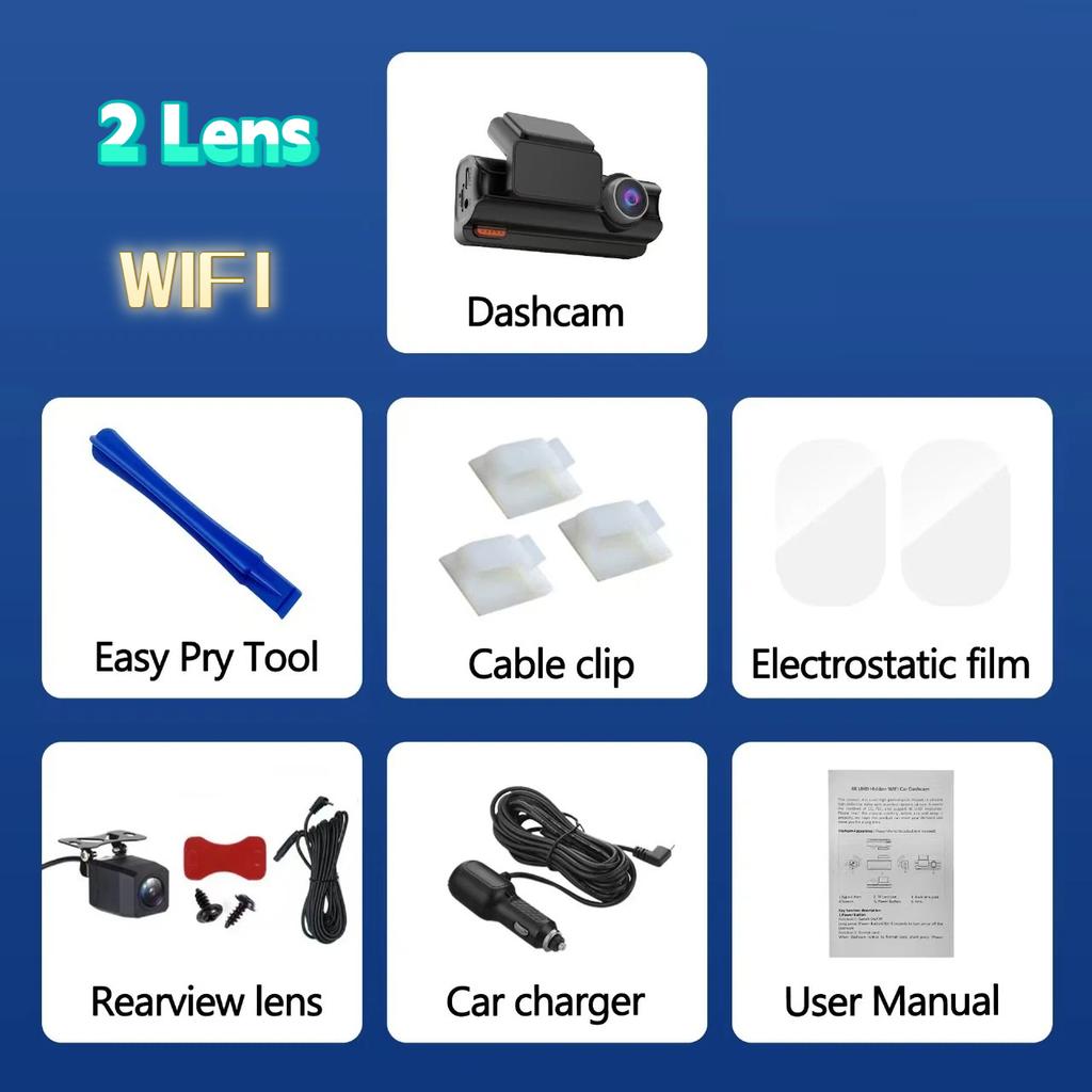4K New Dash Cam, Dual Lens, WiFi, Car DVR, Front and Rear Recording, 4K+2.5K, Parking Monitor, G-Sensor, Loop Recording