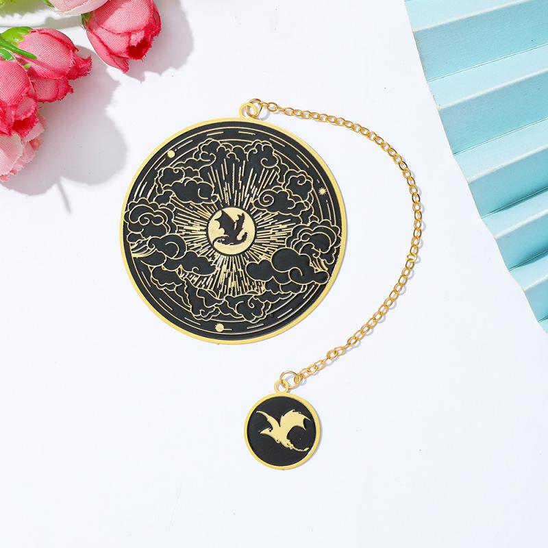 Fourth Wing Bookmark - Dragon Knight Story Gothic Round Metal Bookmark Book Accessories Pendant Dragon Bookmark Stationery