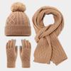 Womens Winter Knit Hat Scarf Gloves Set Warm Fleece Lined Ear Protection Outdoor Cycling Accessory