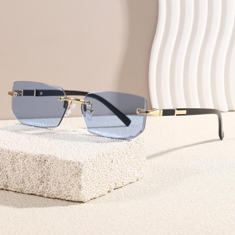Trendy Rimless Sunglasses for Male Latest Female Stylish Frameless Rectangle Sun Eyeglasses Vintage Shades Traveling Eyewear UV400
