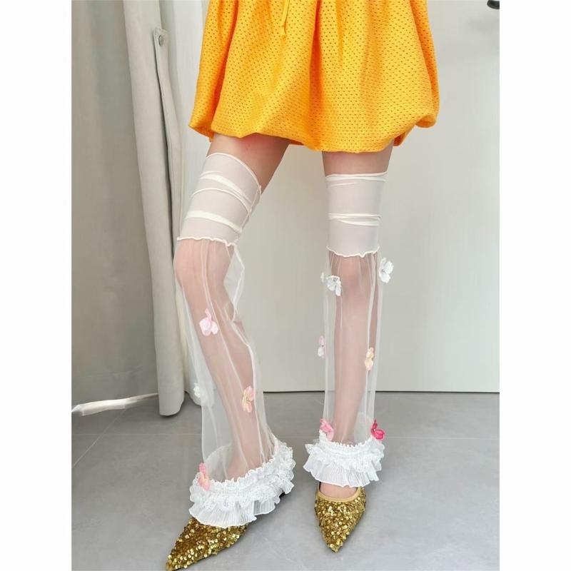 Fashionable Kids Leg Warmer Transparent Sweet Design Breathable Nylon Comfortable For Daily Use And Parties