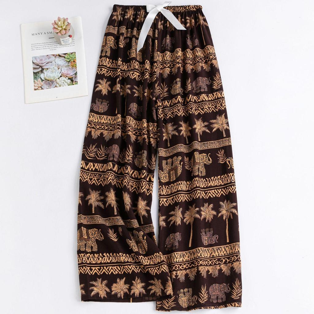 Women's Floral Cotton Silk Pajama Pants, Mosquito Repellent, Outdoor & Home Wear, Plus Size, Lightweight Summer Style.