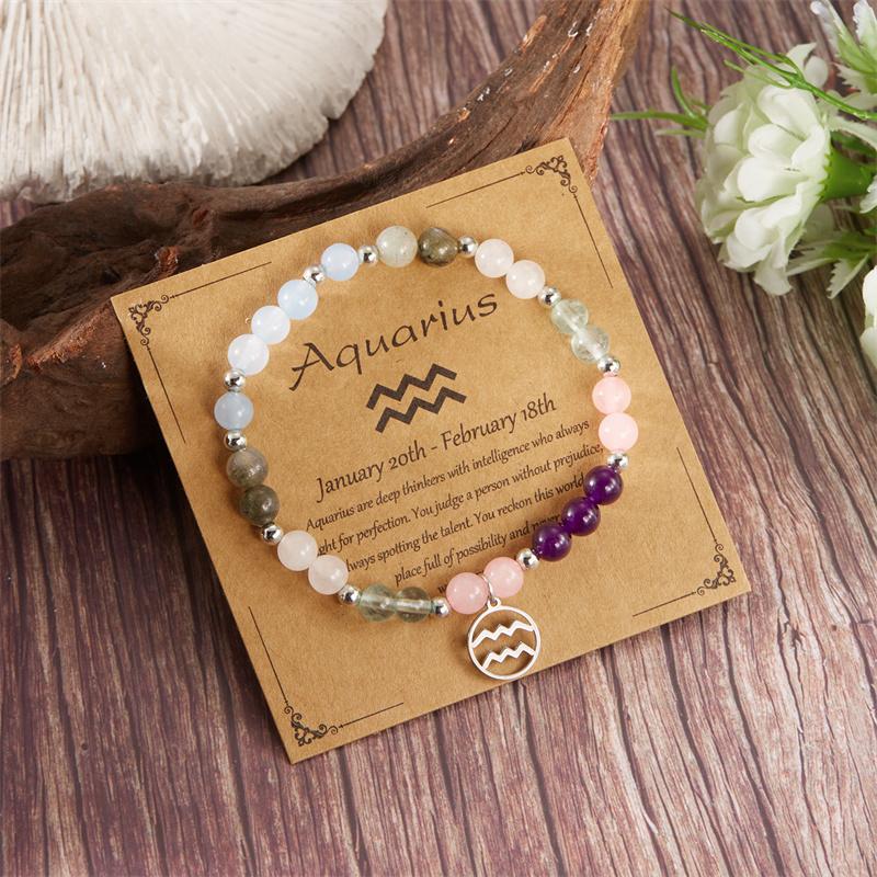 Minimalist Colorful Natural Stone Beaded Bracelets for Women Men  Handmade 12 Constellation Zodiac Sign Bracelets Jewelry