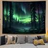 Nordlicht Wald Wandteppich 80x60 Zoll Aurora Borealis Nebelkiefern Trippy Wandteppich Ästhetische Wandkunst Meditationsdeko