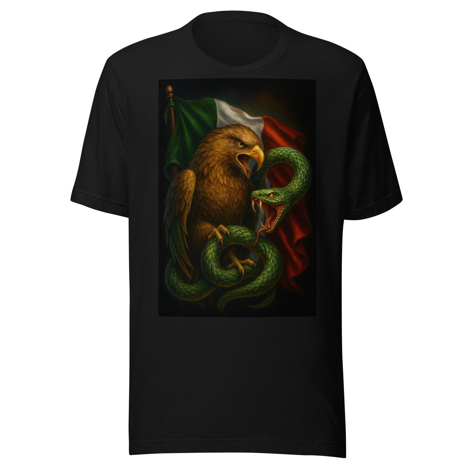 Mexican Eagle and Serpent T-Shirt – Aztec Inspired Mexican Heritage Art Tee XL
