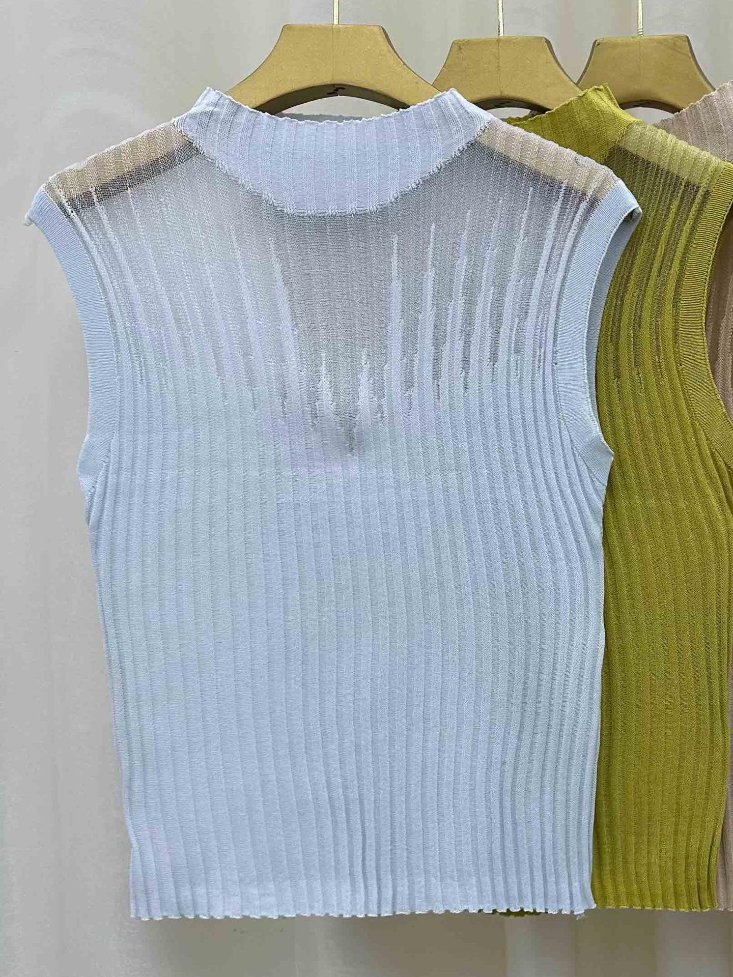 

Women s Sleeveless Mesh Knit Vest with Half-High Collar - Sexy Hollow Design for Spring & Autumn 2024 One Size