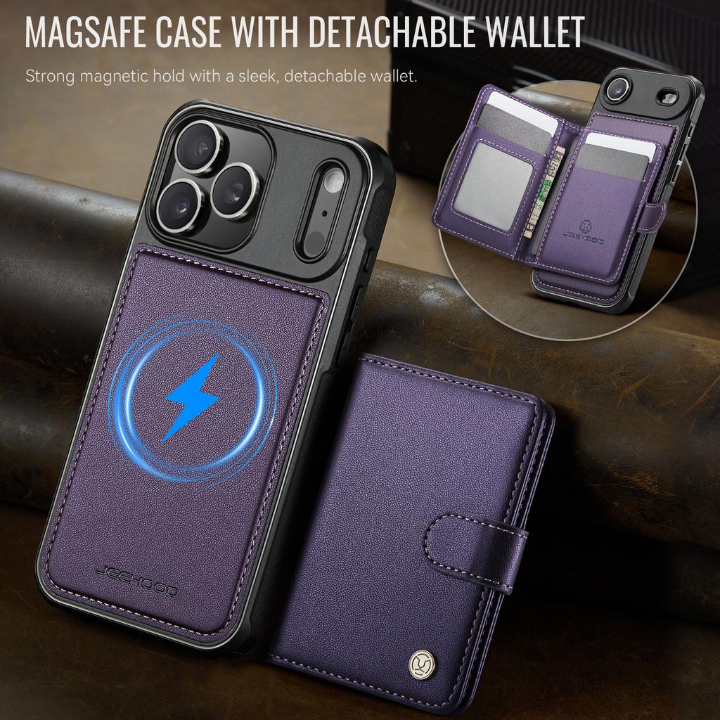 For iPhone 17 Pro Case JEEHOOD J09 RFID Blocking Card Holder Leather Back Phone Cover Compatible with MagSafe