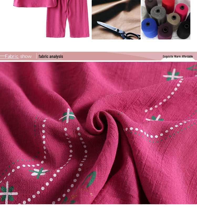 Senior Women's Cotton Linen Pajama Set: Short-Sleeved, Two-Piece Summer Outfit for Moms and Grandmas