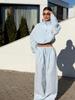 Neues lässiges Sportset für Damen, lockerer Cardigan mit Stehkragen und kurzem Reißverschluss + Hose mit weitem Bein