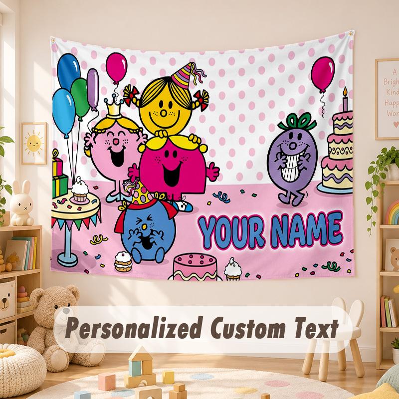 Custom Name Text Tapestry,Mr. Men & Little Miss Boho Wall Hanging, Decorative Backdrop Tapestry For Room