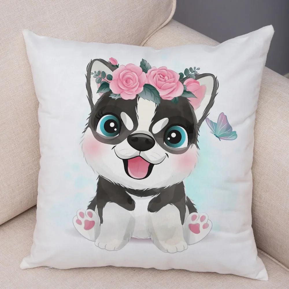 Haustier Hund Katze Druck Kissenbezug Farbe Niedlich Cartoon Tier Kissenbezug Dekoration Sofa Zuhause Kinderzimmer